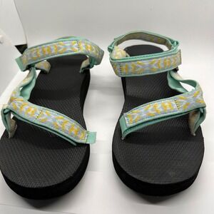 Teva Women's‎ Flatform Universal Beach Pool Sandals Size 10 Aqua Yellow Pattern